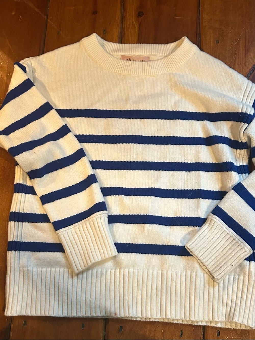 Philosophy Cream and Blue Striped Crewneck Sweater size medium